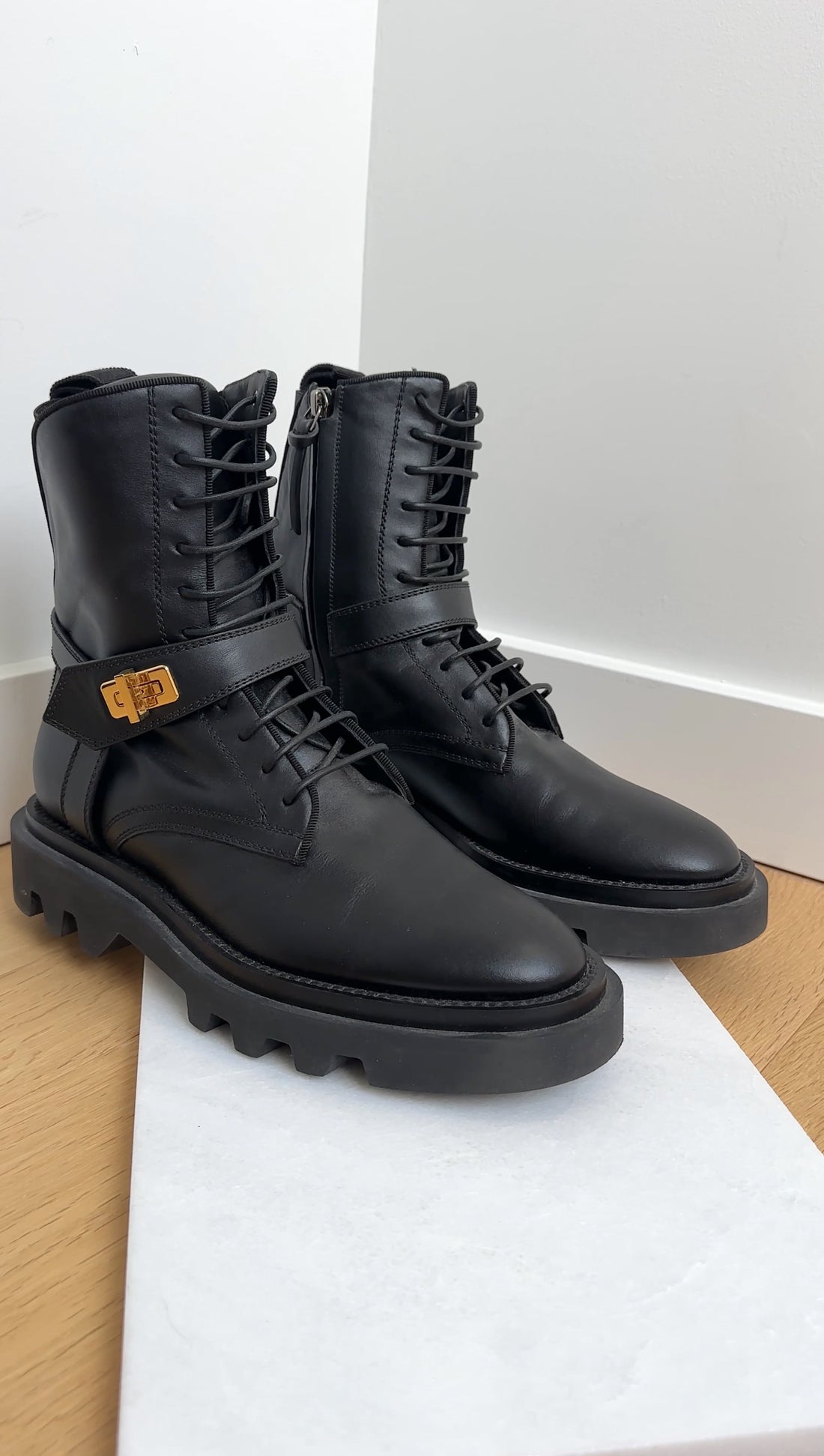 Givenchy Black Leather 4G Eden Combat Boot - 38