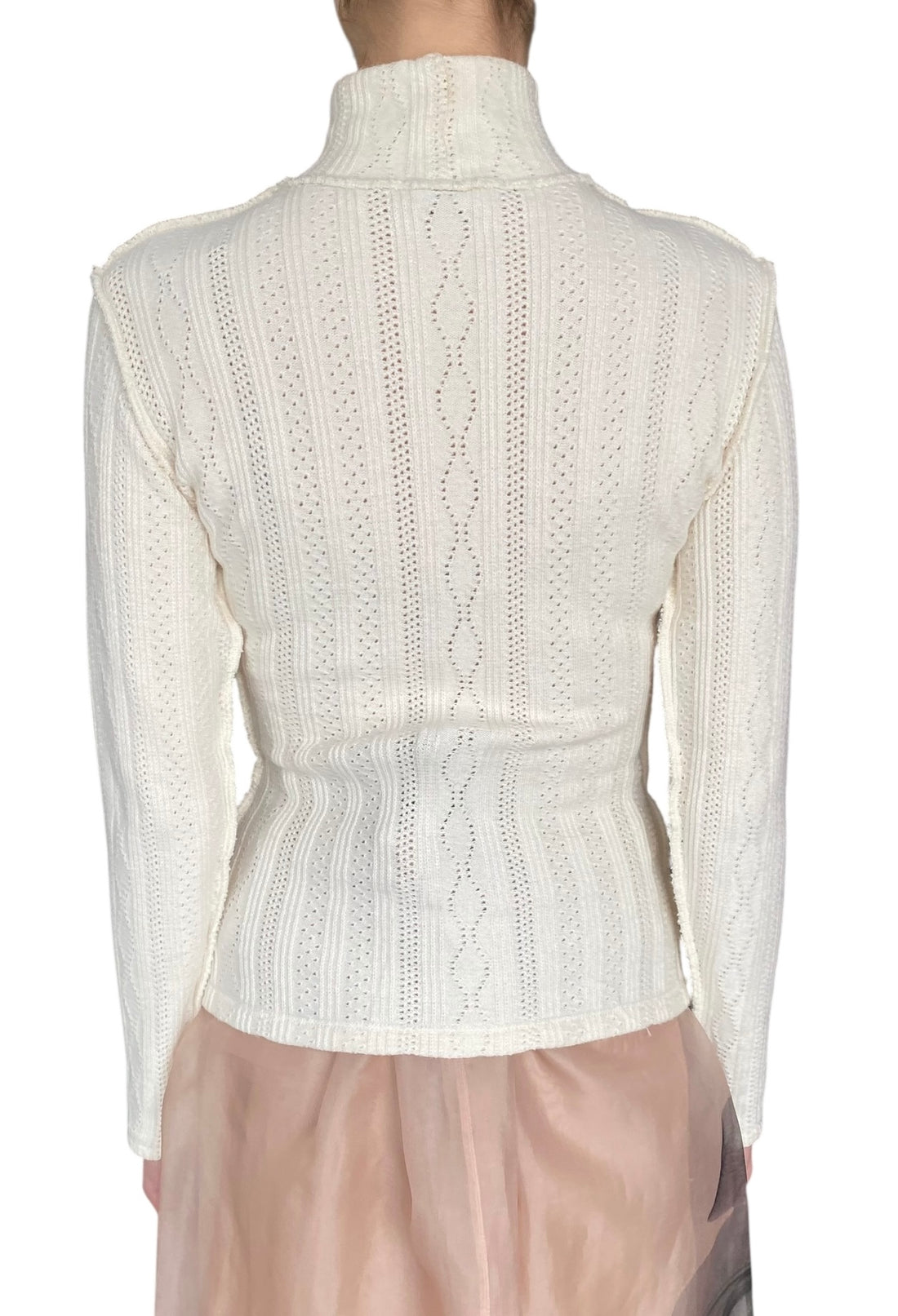 Smythe Ivory Pointelle Turtleneck Long Sleeve Top - S / US 4