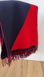 Hermes Navy and Red Cashmere Kazak Geometric Fringe Scarf
