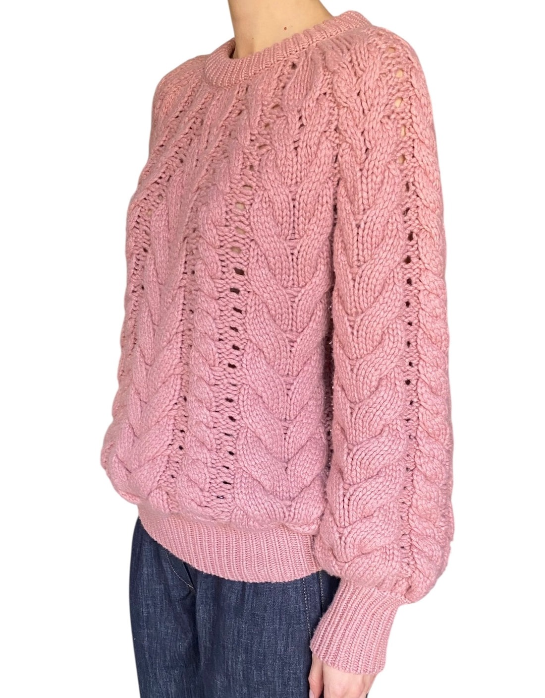 Brunello Cucinelli Pink Cashmere Cable Knit Sweater - M