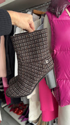Chanel Brown Tweed Block-Heel Boots - 38.5