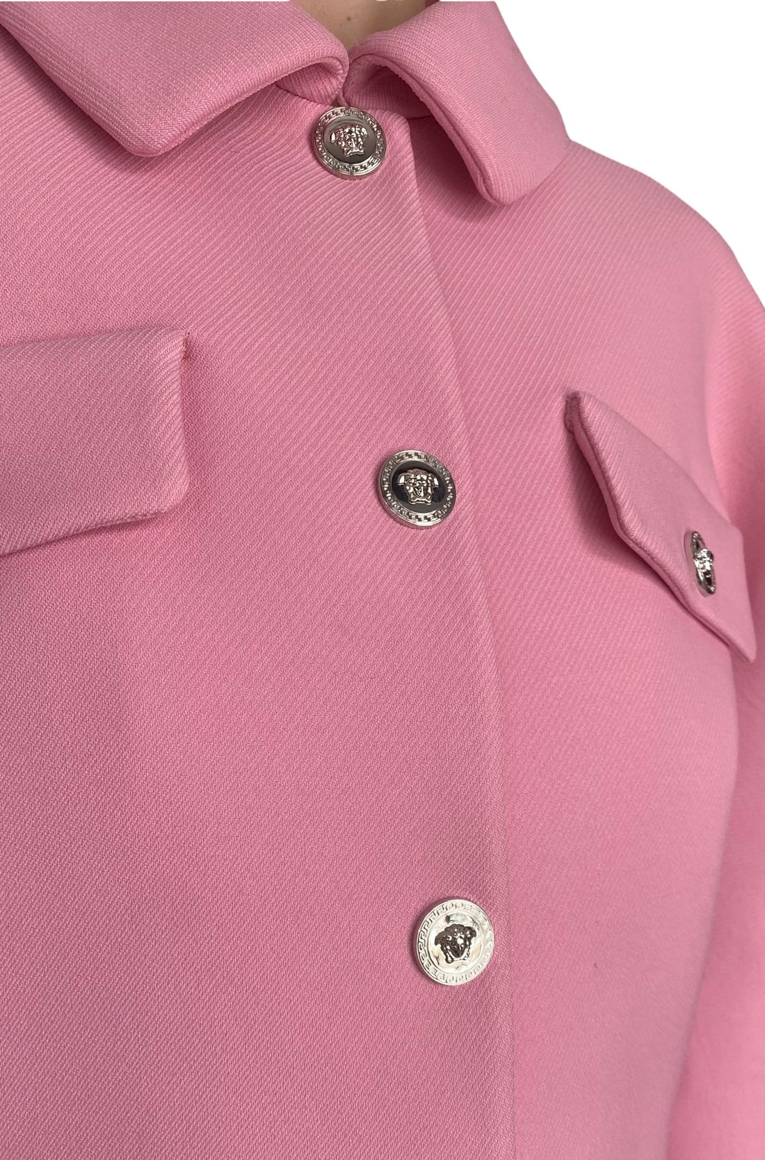 Versace Pink Calvary Twill Cropped Jacket - IT 40 / US 4
