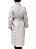 Agnona Ecru Quilted Padded Long Coat with Scarf - 40 / US 6