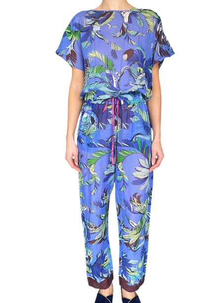 Pucci Blue Jungle Print Backless Jumpsuit - US 4