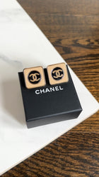 Chanel 23C Square Black and Beige CC Enamel Earrings