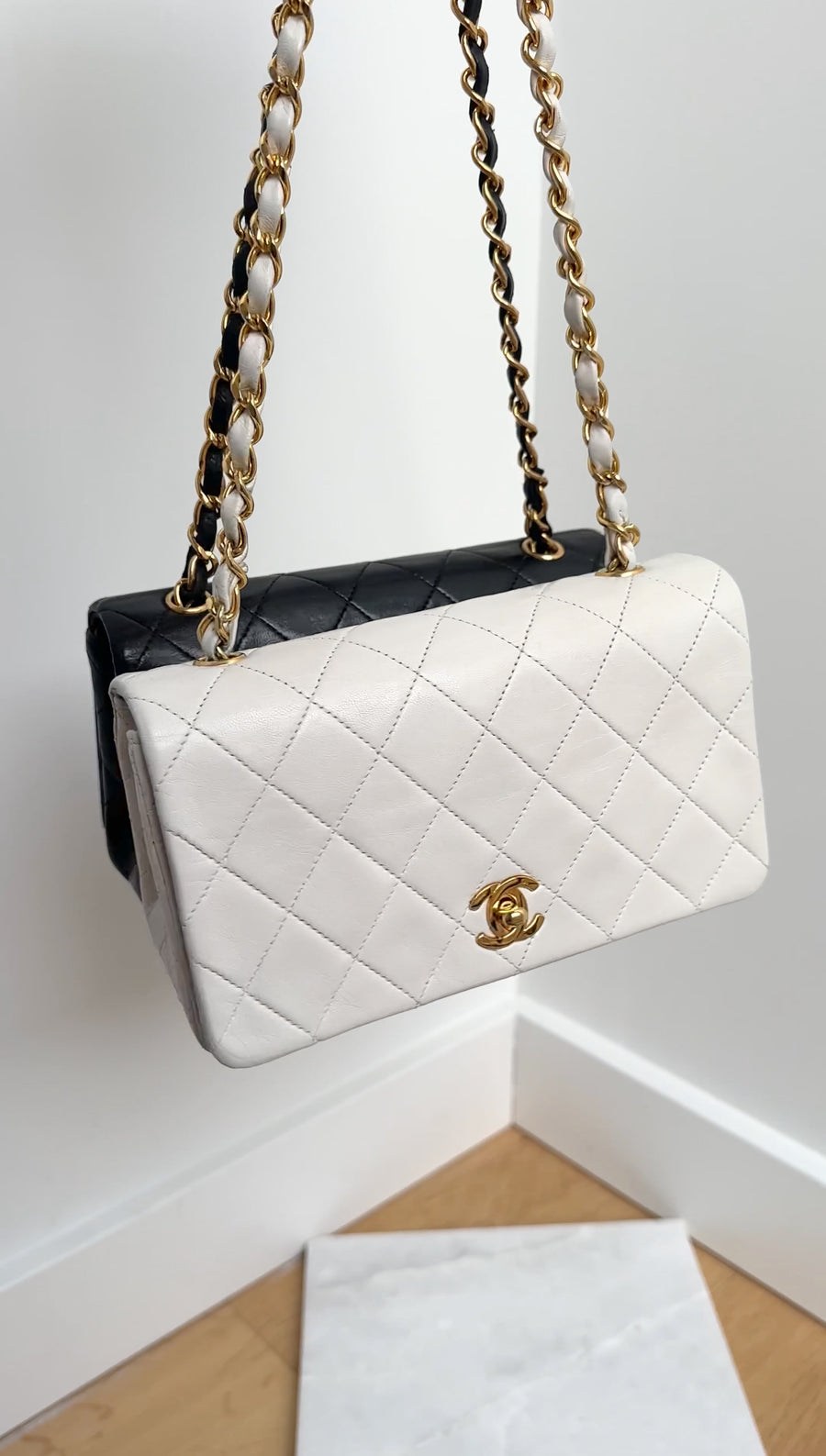 Chanel Vintage 1989 Mini White Lambskin Quilted Full Flap Bag