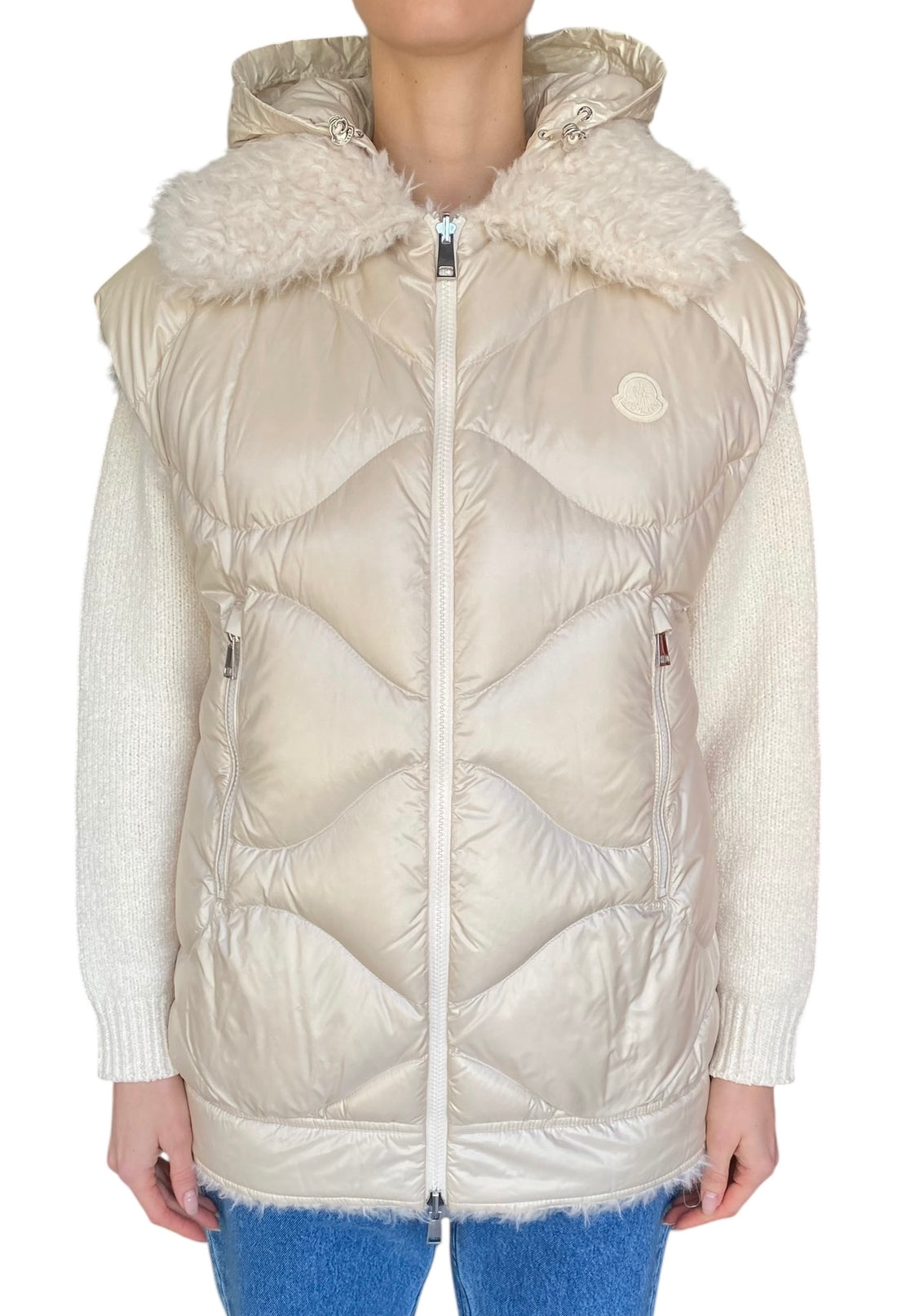 Moncler Ivory Archard Reversible Faux-Fur Hooded Down Vest - 0 / S / US 4-6