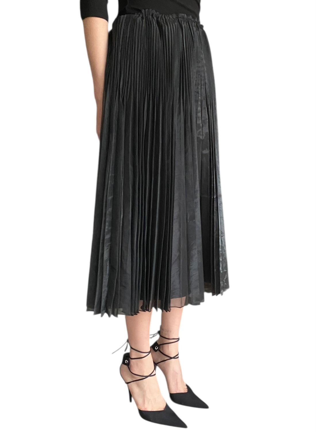 Fendi Black Pleated Drawstring Midi Skirt - US 8