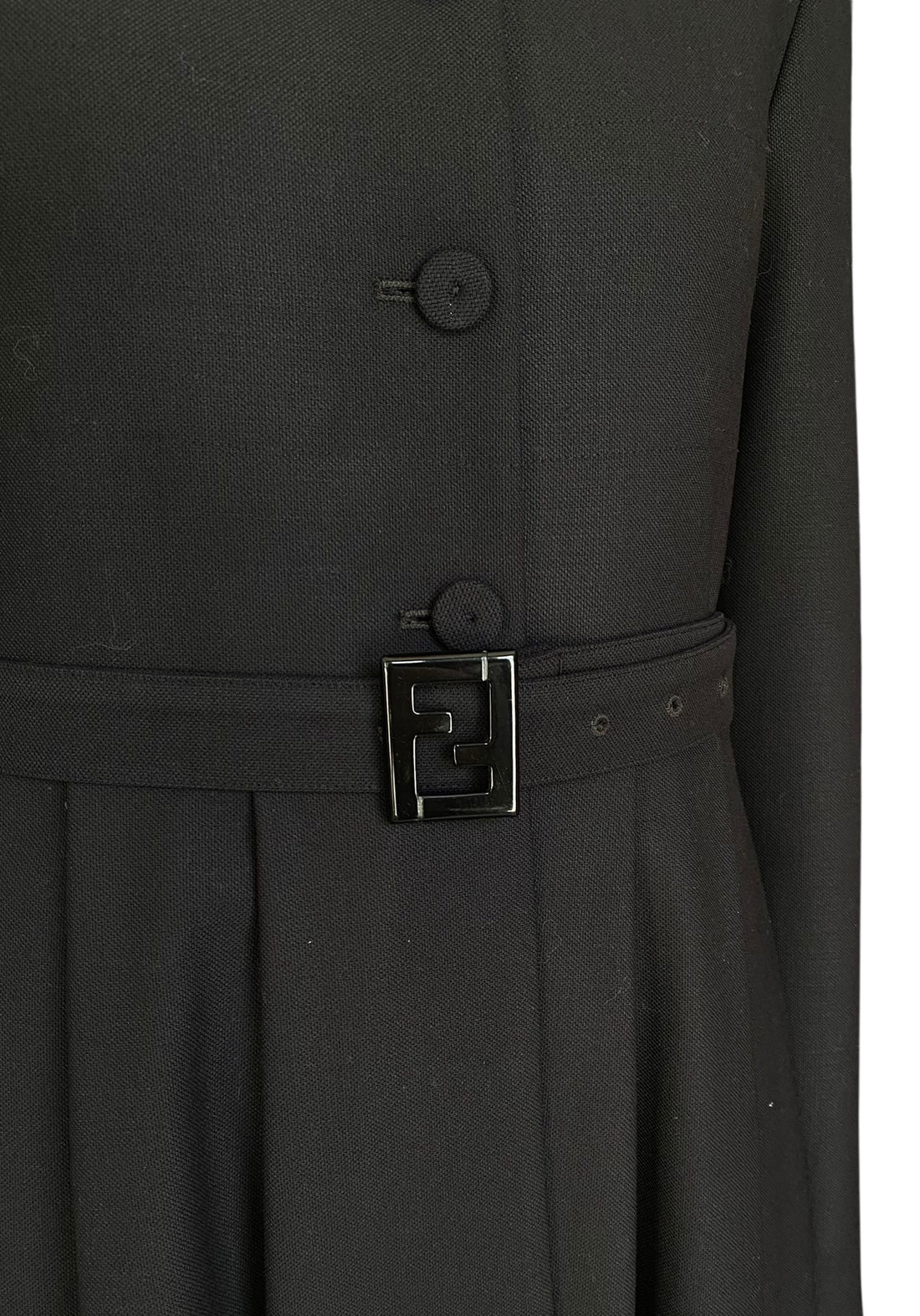 Fendi Black Belted Wool Dress Coat - IT 42 / US 8