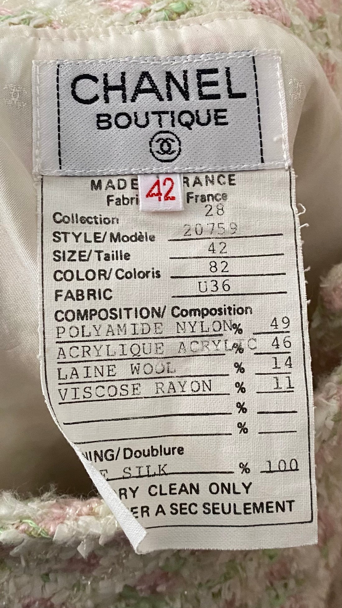 Chanel Vintage 1993 Pink & Green Gingham Tweed CC Button Skirt - FR 42 / US 8-10