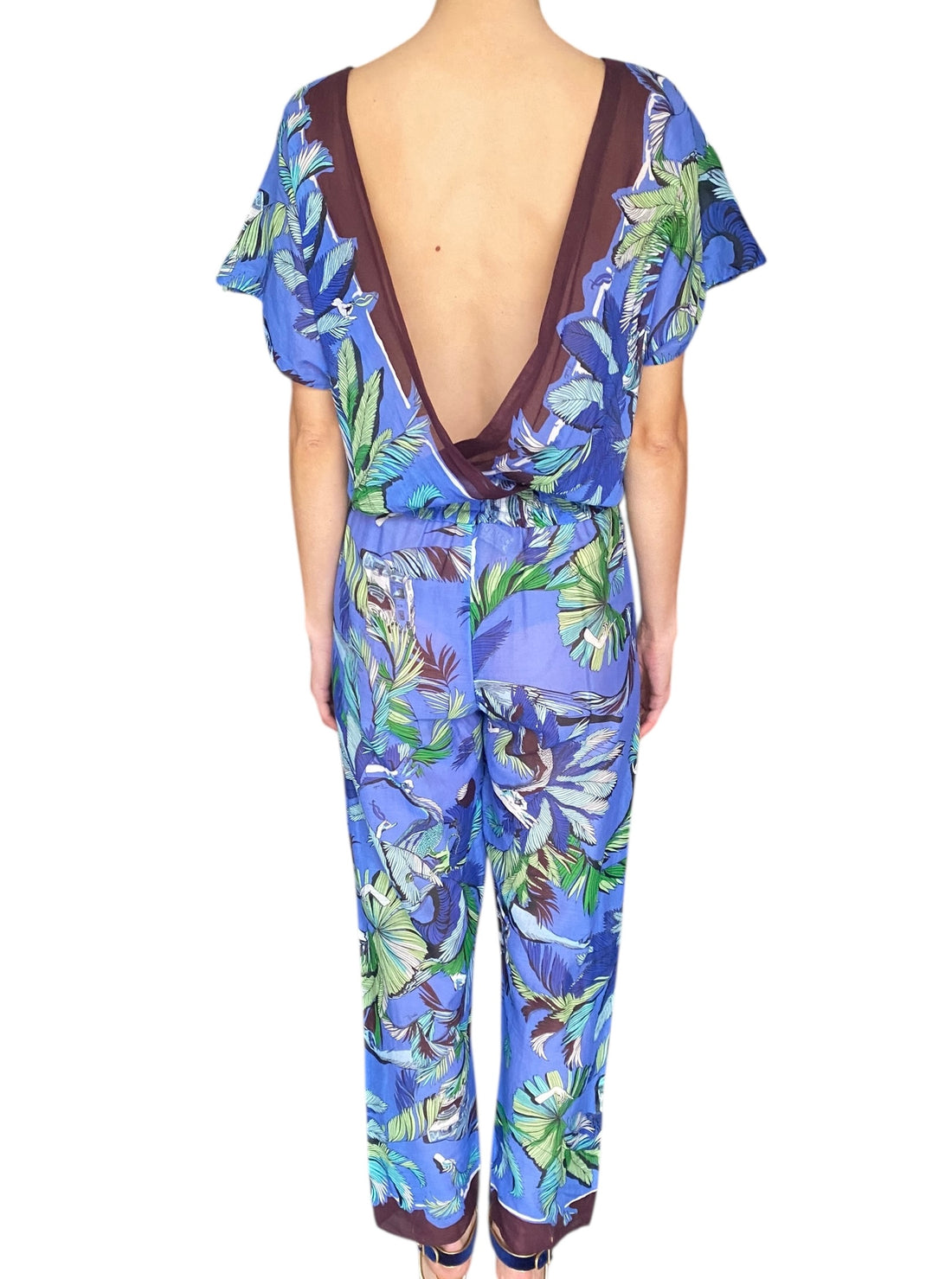 Pucci Blue Jungle Print Backless Jumpsuit - US 4
