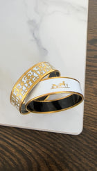 Hermes White and Gold Caleche Enamel Bangle