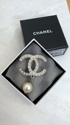 Chanel 00V Silvertone CC Faux Pearl Drop Brooch