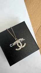 Chanel 12A Antiqued Goltone Crystal CC Baguette Pendant Necklace