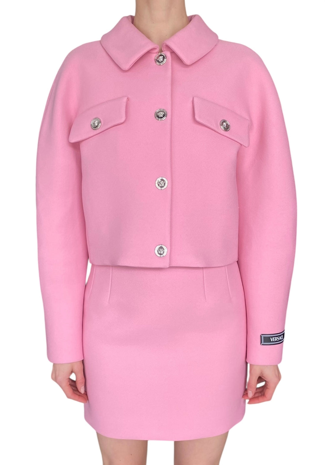 Versace Pink Calvary Twill Cropped Jacket - IT 40 / US 4