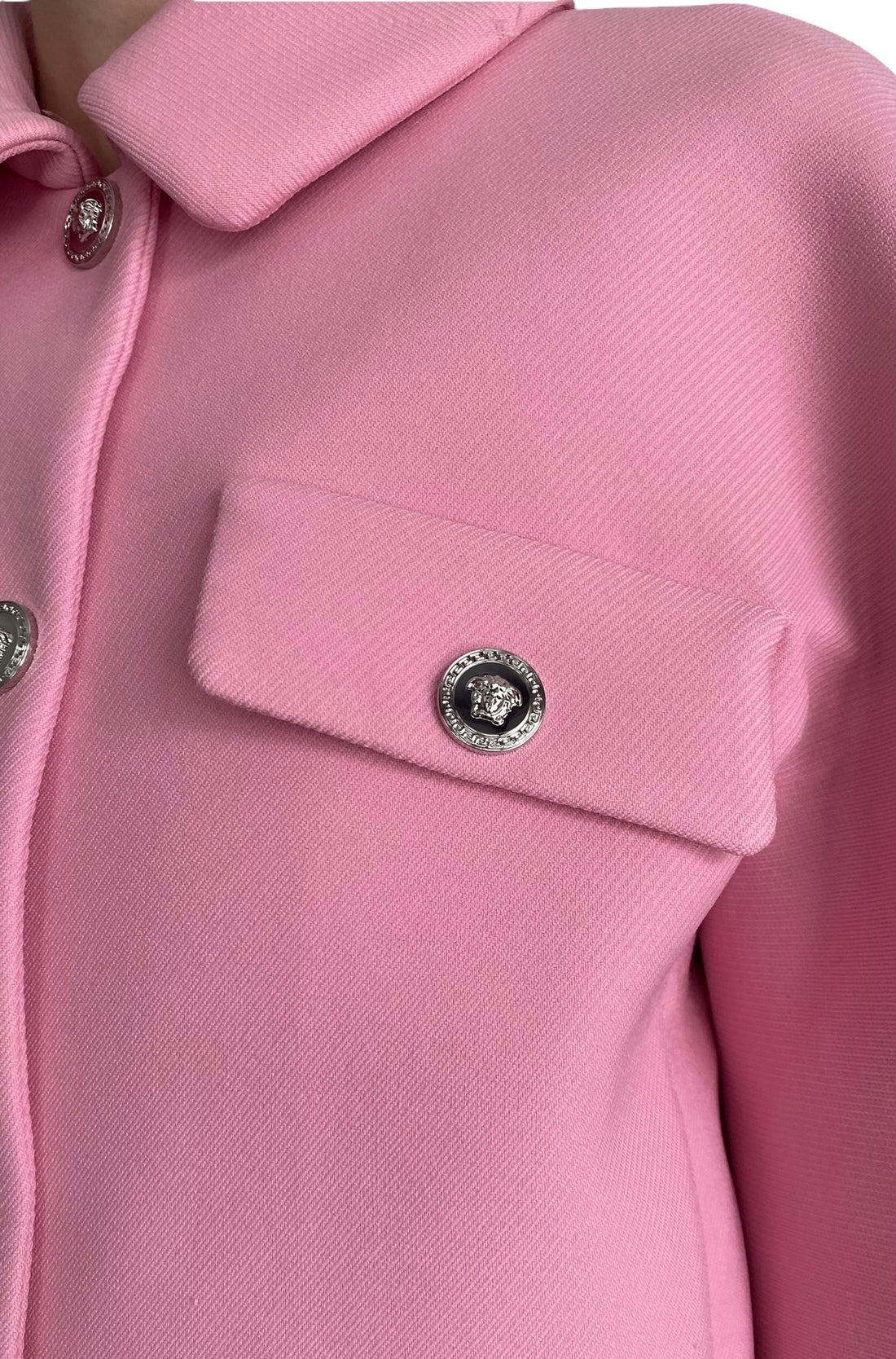 Versace Pink Calvary Twill Cropped Jacket - IT 40 / US 4