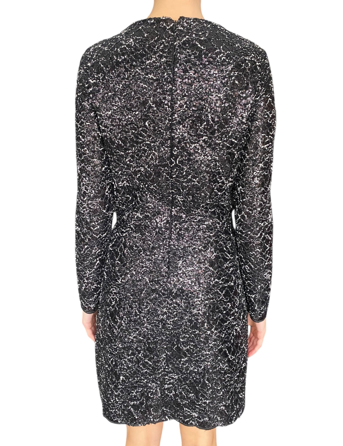 Giambattista Valli Black & White Sequin Embroidered Long Sleeve Dress - IT 44 / US 8