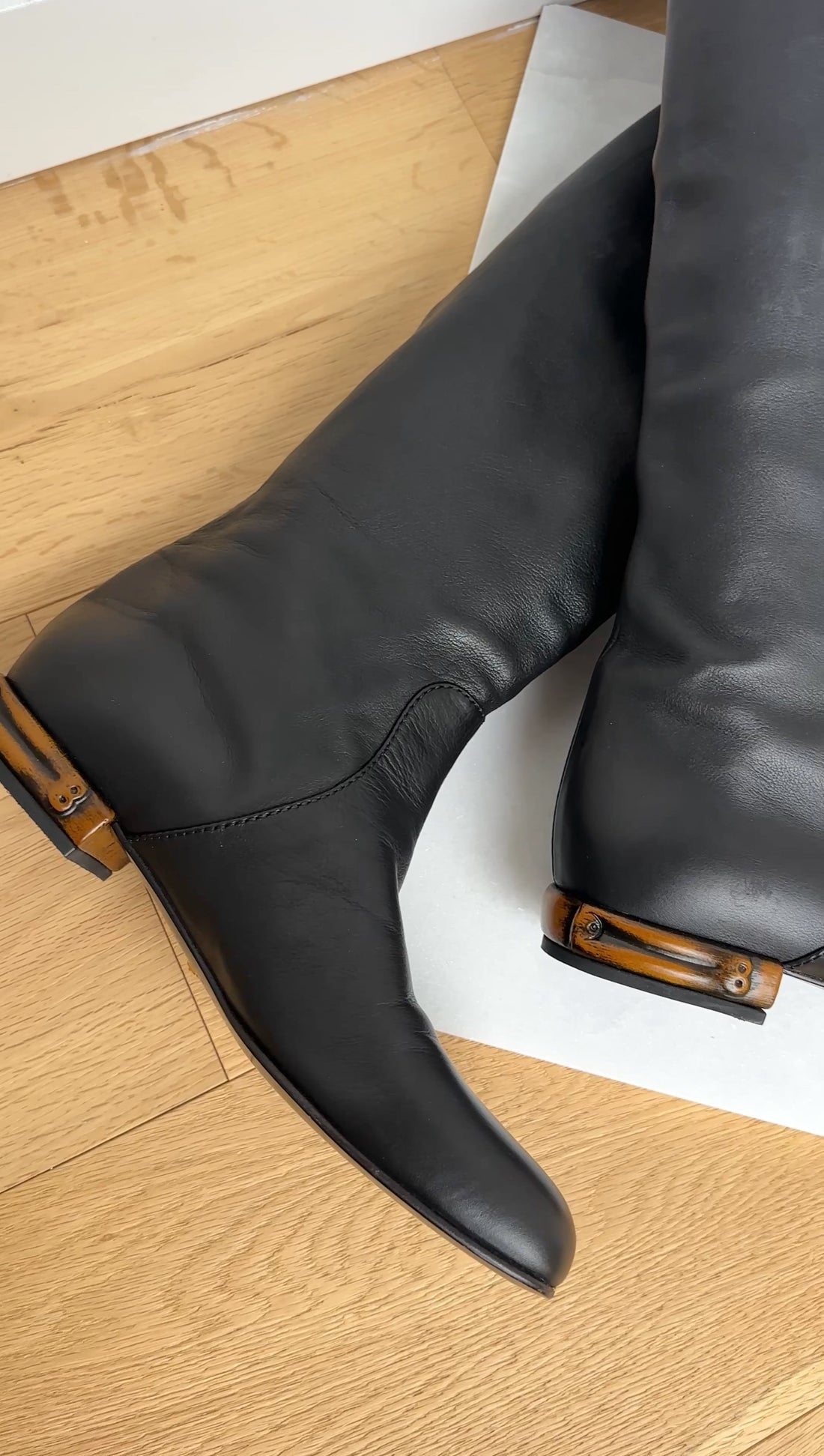 Gucci Black Leather Tall Boots with Bamboo Heel - 40