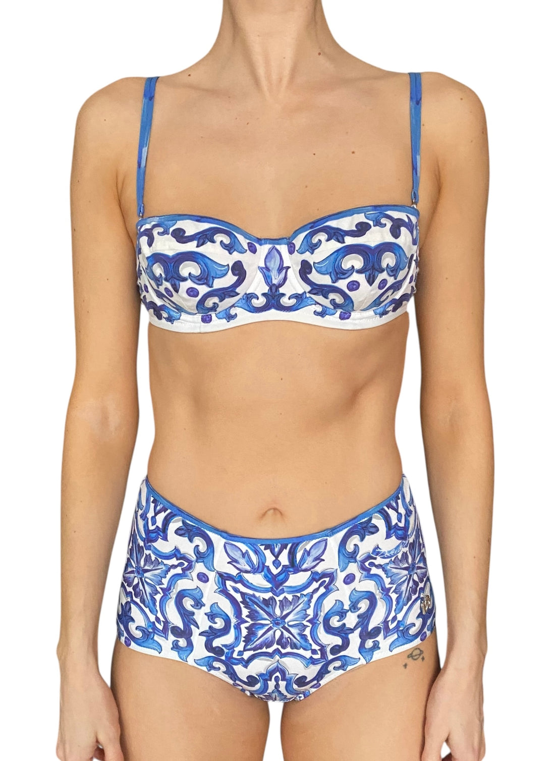 Dolce & Gabbana Majolica Print 3-Piece Bikini Short Kaftan Set - US 2