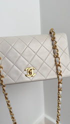 Chanel Vintage 1989 Mini White Lambskin Quilted Full Flap Bag