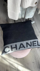 Chanel Charcoal Grey and Black Spellout Logo CC Pillow and Throw Blanket Set