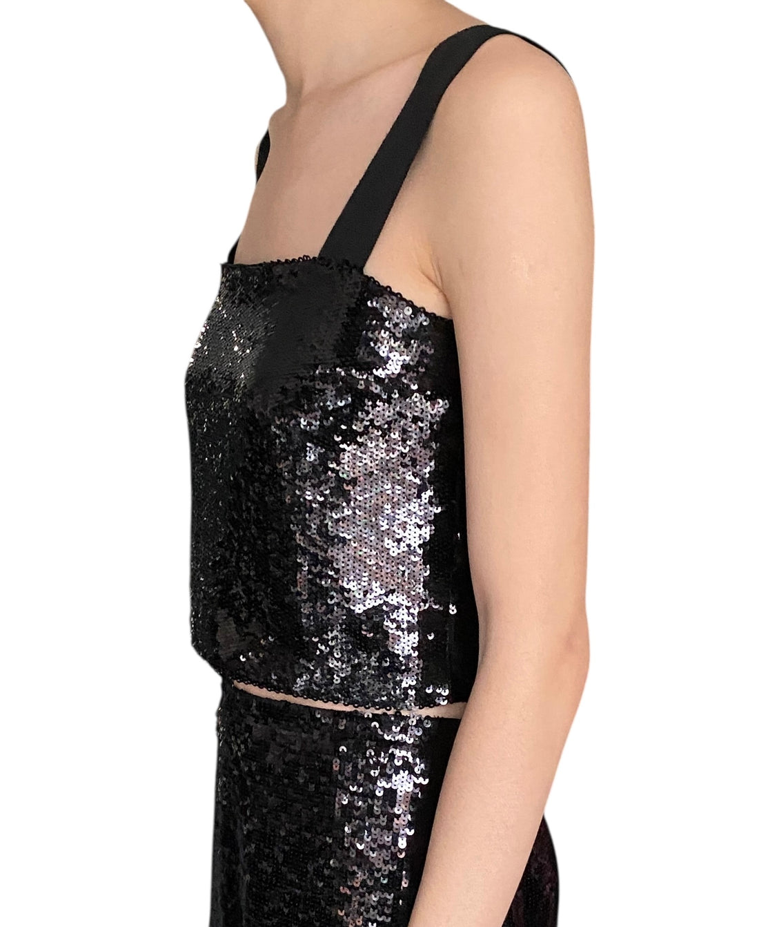 Veronica Beard Black Sequin Cropped Tank - US 2