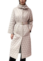 Agnona Ecru Quilted Padded Long Coat with Scarf - 40 / US 6
