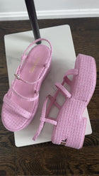 Chanel 23C Pink Tweed Platform Sandal with Logo at Heel - 41