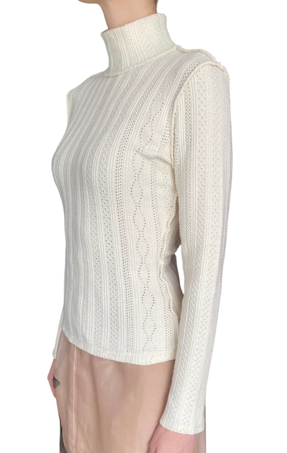 Smythe Ivory Pointelle Turtleneck Long Sleeve Top - S / US 4