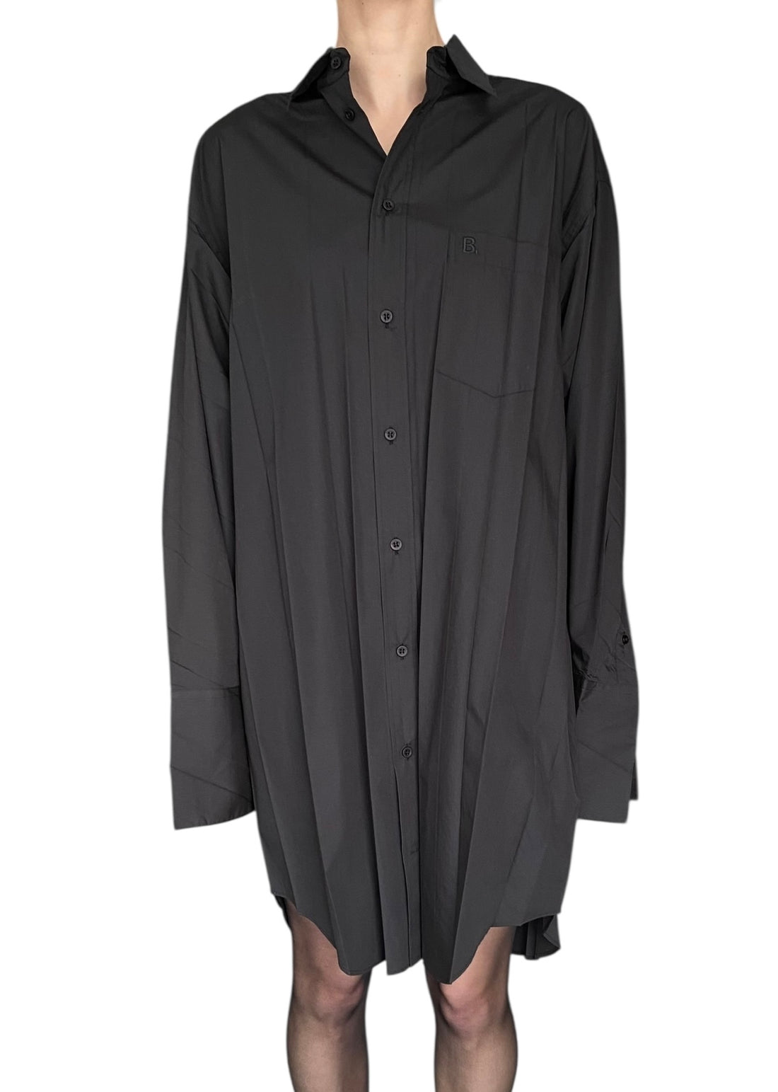 Balenciaga Black Cotton Plisse Shirt Dress - 36 / US 4