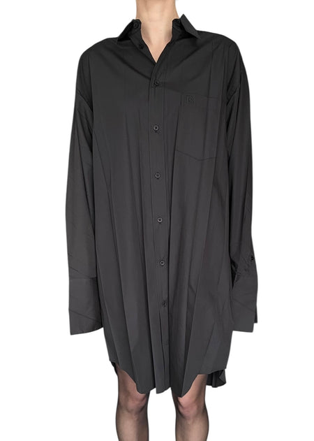 Balenciaga Black Cotton Plisse Shirt Dress - 36 / US 4