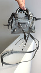 Balenciaga Silver Pewter Leather Super Nano Neo Classic City Bag
