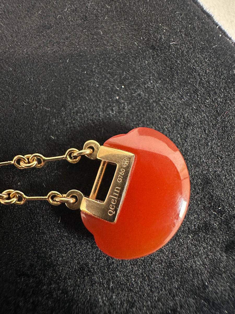 Qeelin Yu Yi Small 18k Rose Gold Diamond Red Agate Necklace