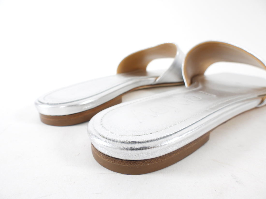 Aeyde Silver Flat Leather Sandals - 37