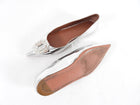 Amina Muaddi Silver Metallic Leather Crystal Embellished Ballet Flats - 8.5