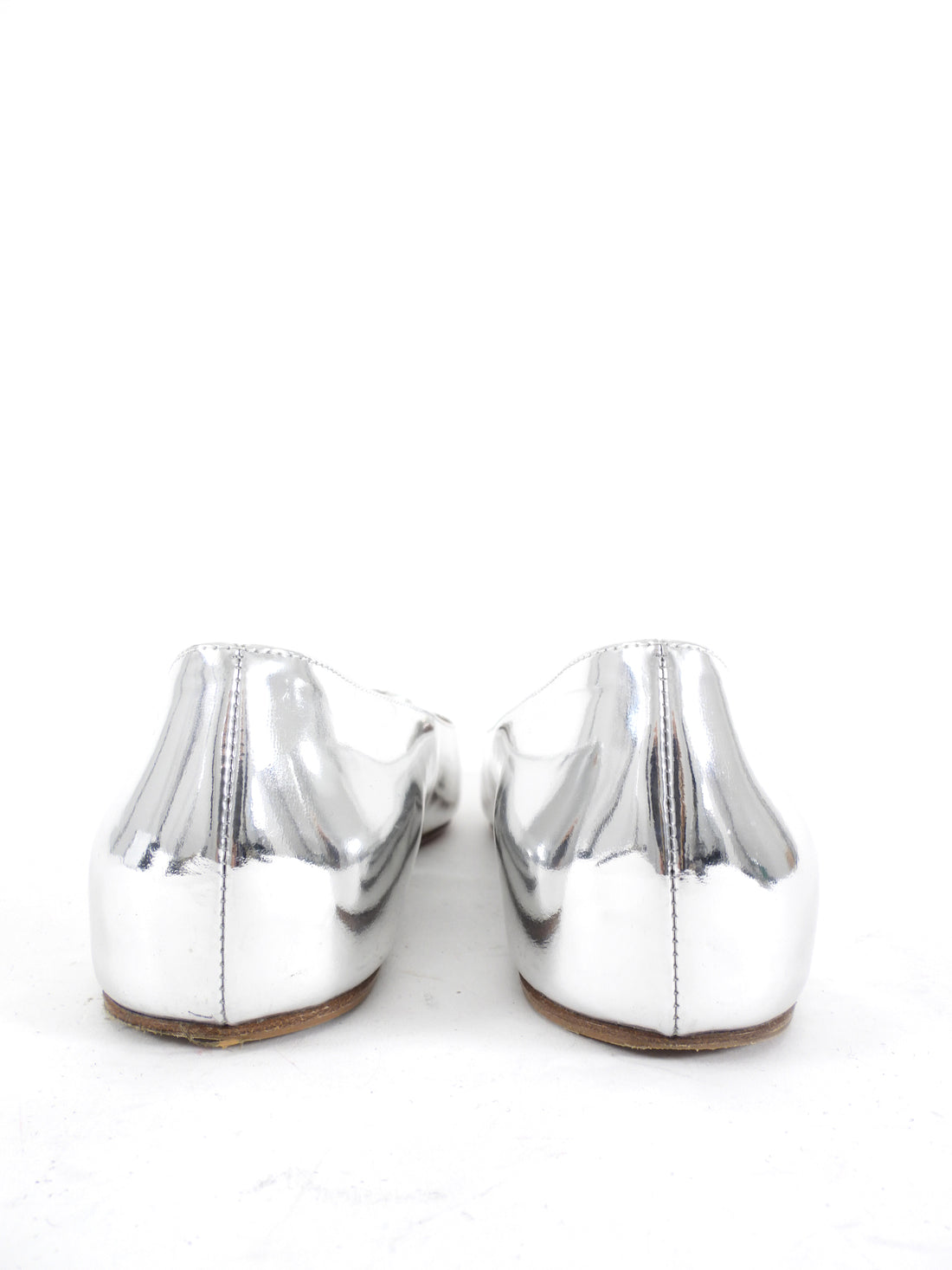 Amina Muaddi Silver Metallic Leather Crystal Embellished Ballet Flats - 8.5
