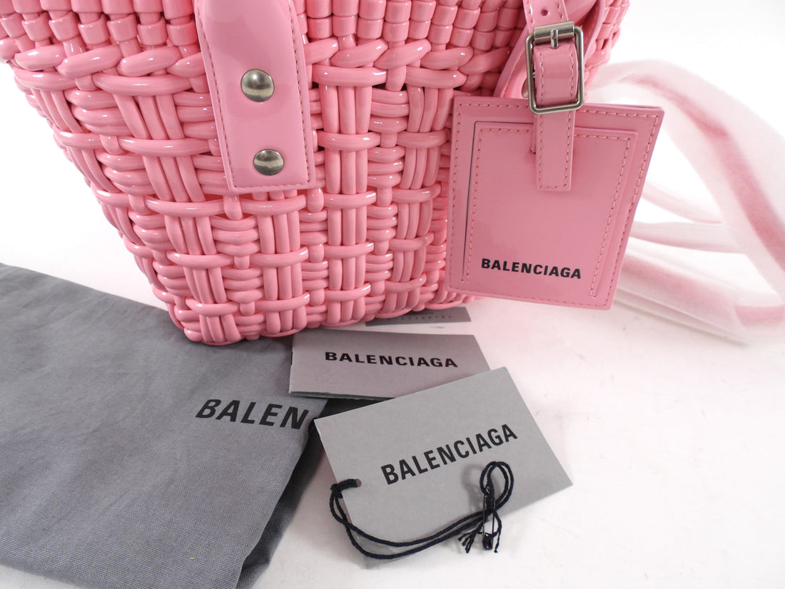 Balenciaga Pink Woven Bistro XXS Basket Crossbody Bag