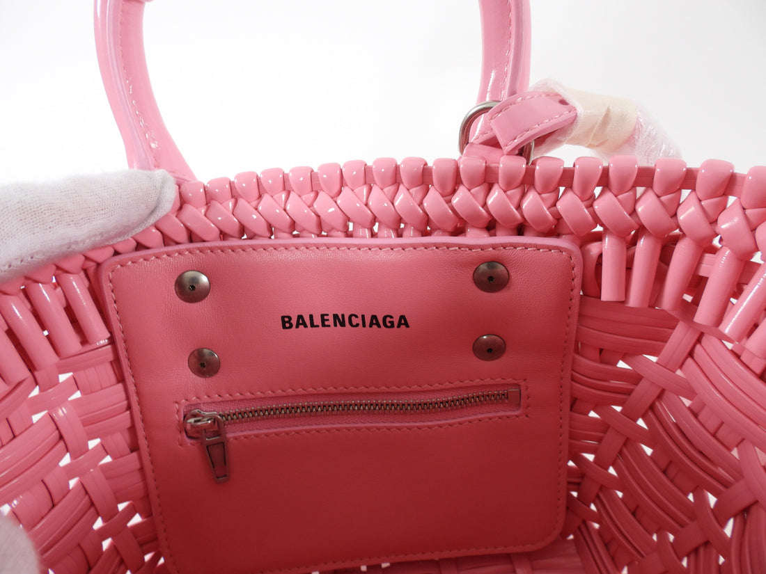 Balenciaga Pink Woven Bistro XXS Basket Crossbody Bag