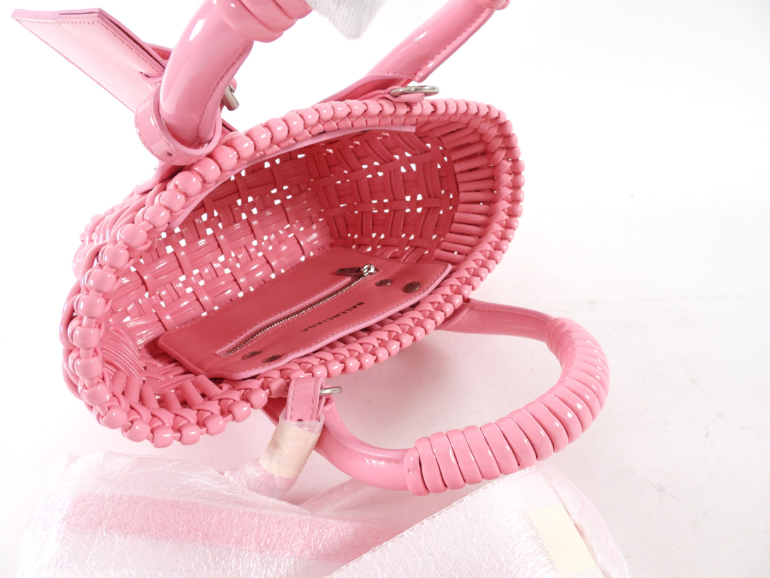 Balenciaga Pink Woven Bistro XXS Basket Crossbody Bag