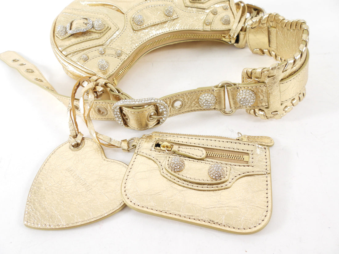 Balenciaga Cagole Gold Metallic Leather Giant Studs Strass Crystal Bag