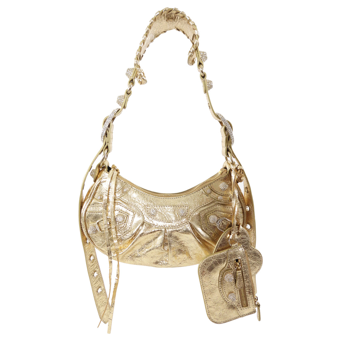 Balenciaga Cagole Gold Metallic Leather Giant Studs Strass Crystal Bag
