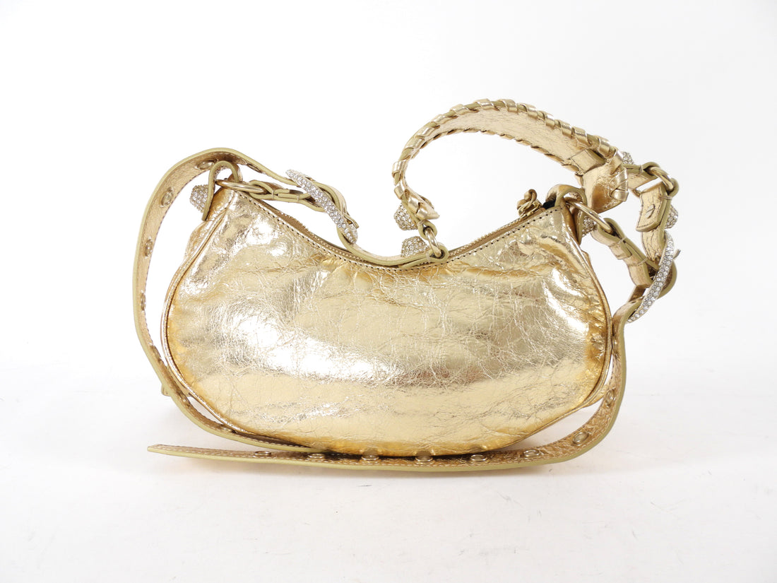 Balenciaga Cagole Gold Metallic Leather Giant Studs Strass Crystal Bag