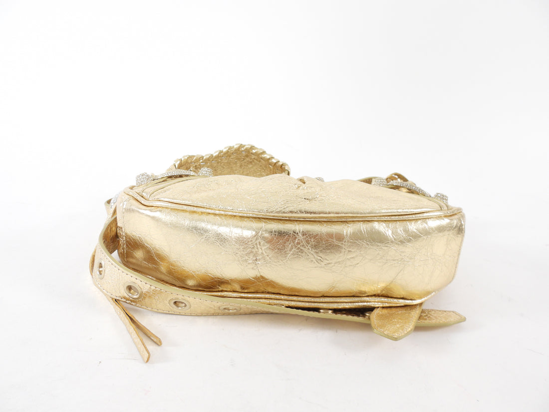 Balenciaga Cagole Gold Metallic Leather Giant Studs Strass Crystal Bag