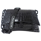 Balenciaga Black Croc Emboss Downtown Small Chain Hourglass Shoulder Bag