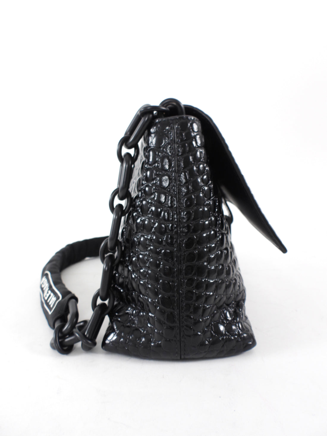 Balenciaga Black Croc Emboss Downtown Small Chain Hourglass Shoulder Bag