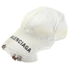 Balenciaga White Distress Notch Nut Baseball Cap Hat