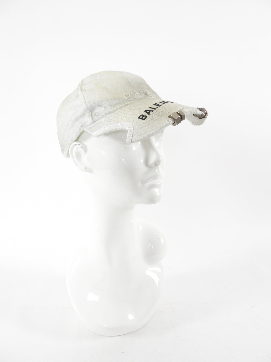 Balenciaga White Distress Notch Nut Baseball Cap Hat