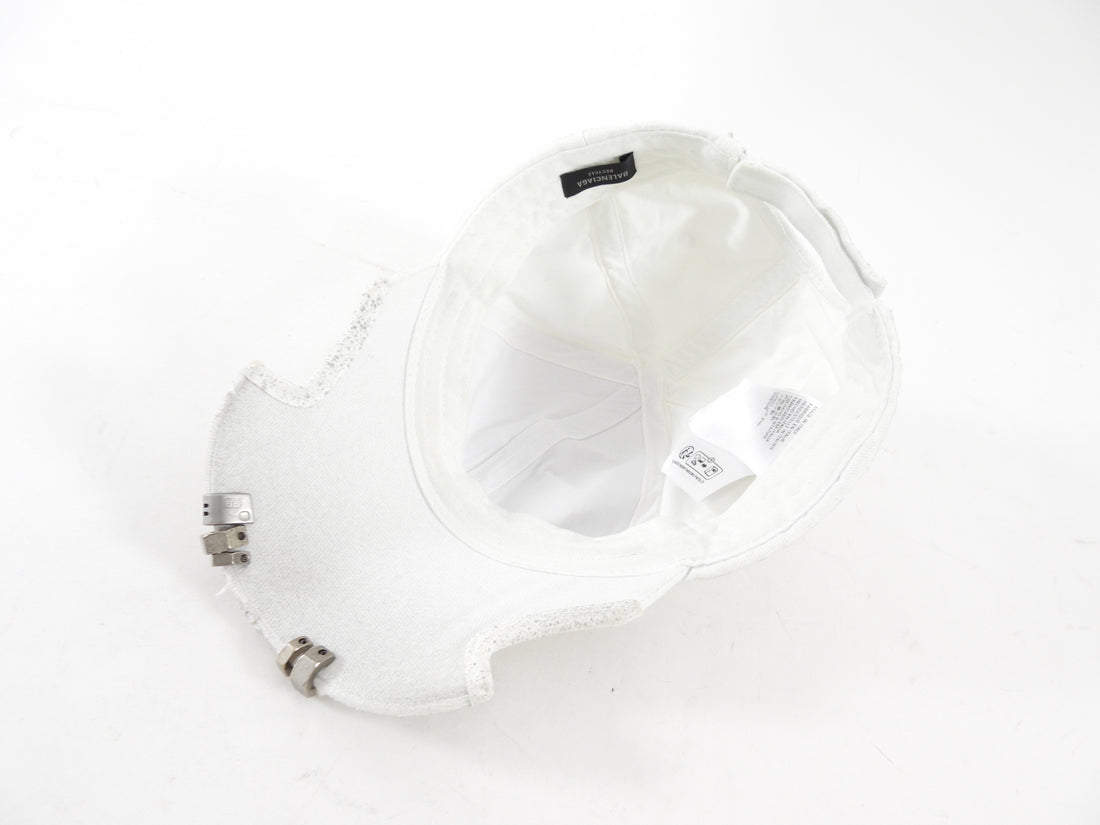 Balenciaga White Distress Notch Nut Baseball Cap Hat