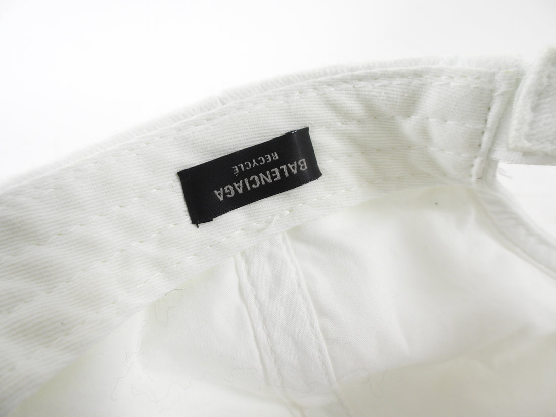 Balenciaga White Distress Notch Nut Baseball Cap Hat