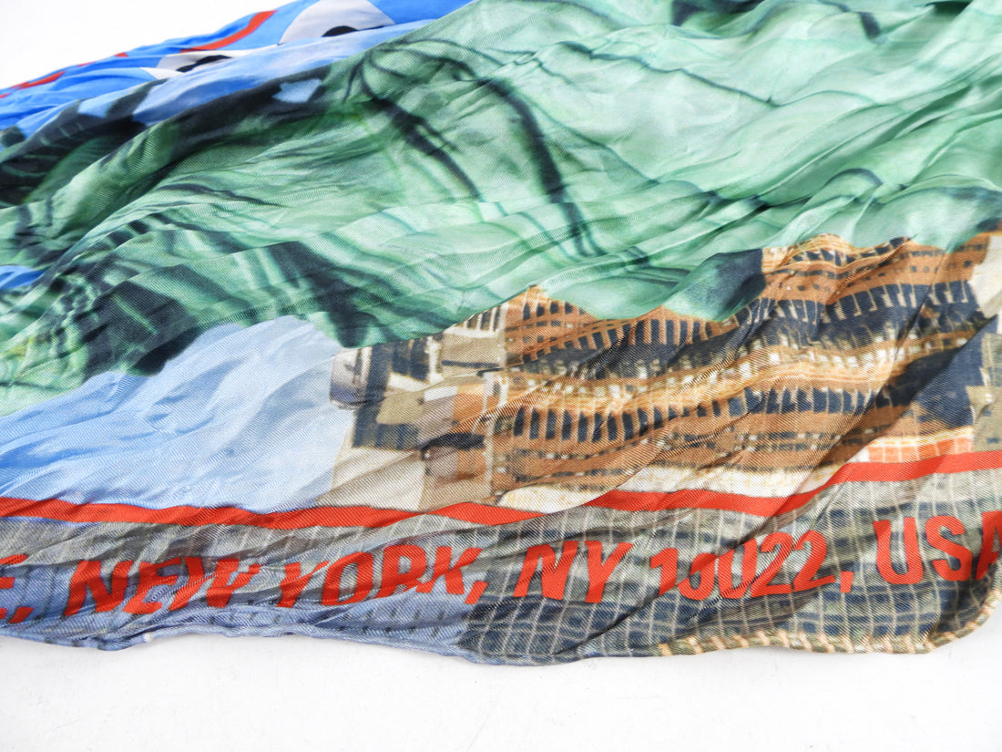 Balenciaga I Love New York blue Green Silk Wrinkle Scarf